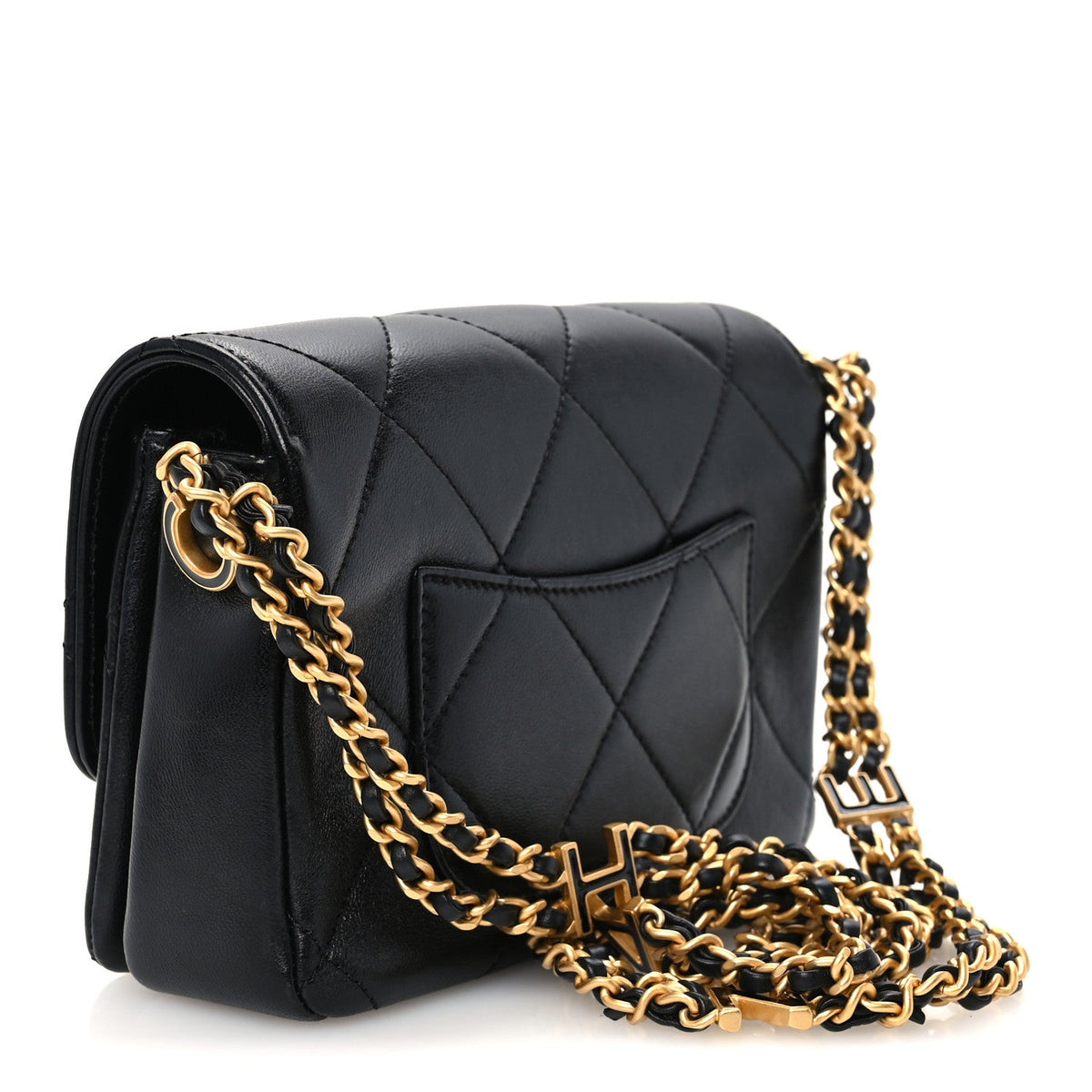 Lambskin Quilted Enamel Chain Logo Mini Flap Black