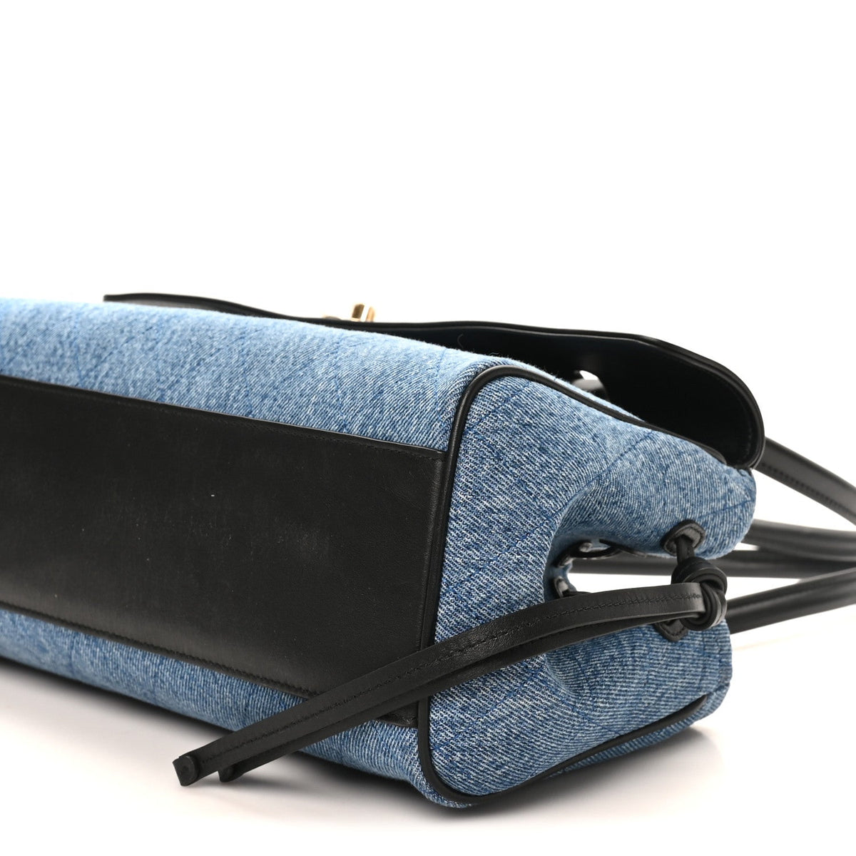 Calfskin Denim Stitched Urban Essentials Small Shopping Bag Blue Black