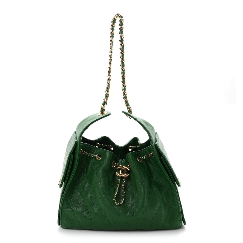 Caviar Quilted Small Chanel 25 Handbag Green