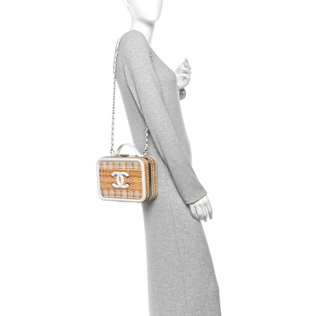 Raffia Calfskin CC Filigree Vanity Case White
