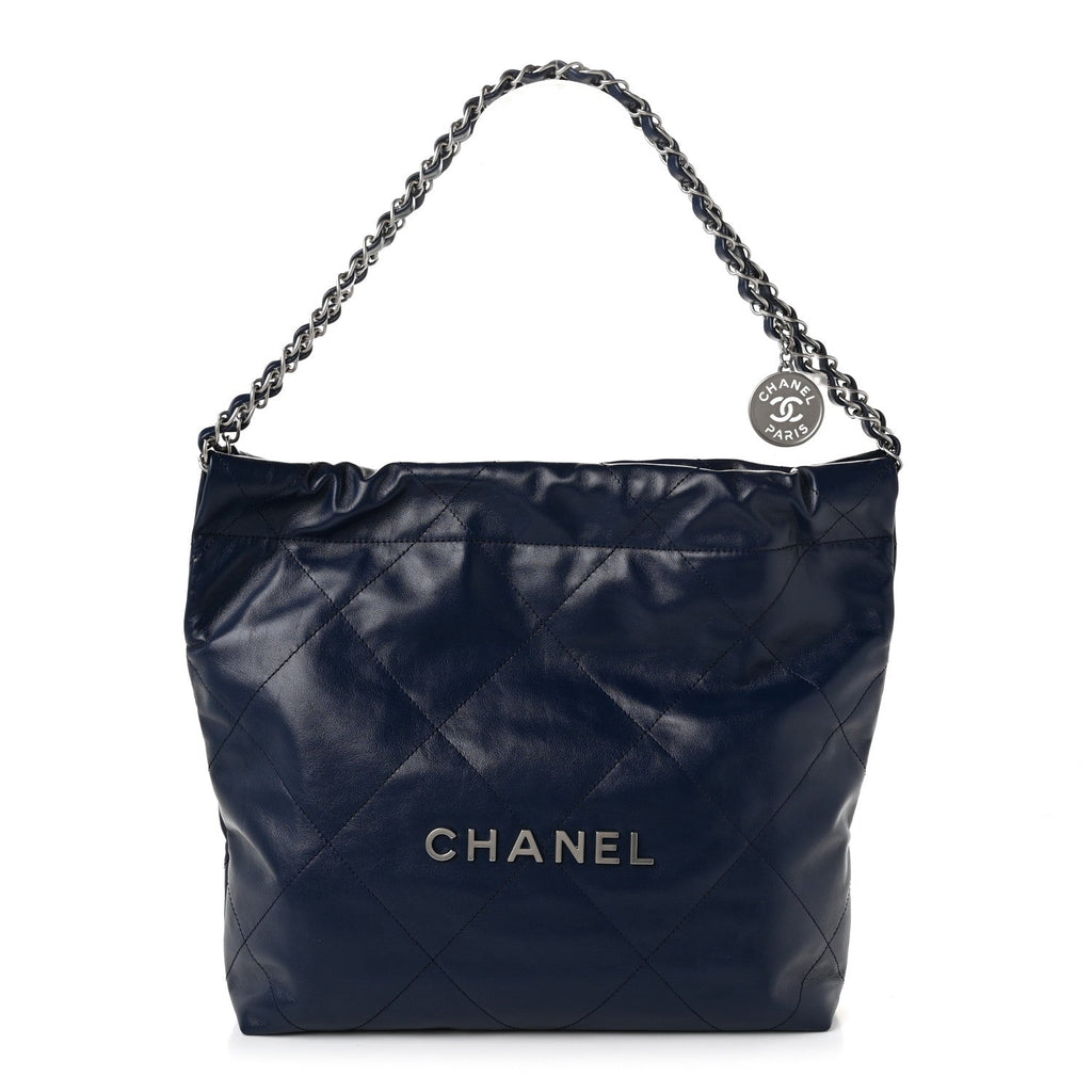 Shiny Calfskin Quilted Small Chanel 22 Navy
