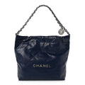 Shiny Calfskin Quilted Small Chanel 22 Navy