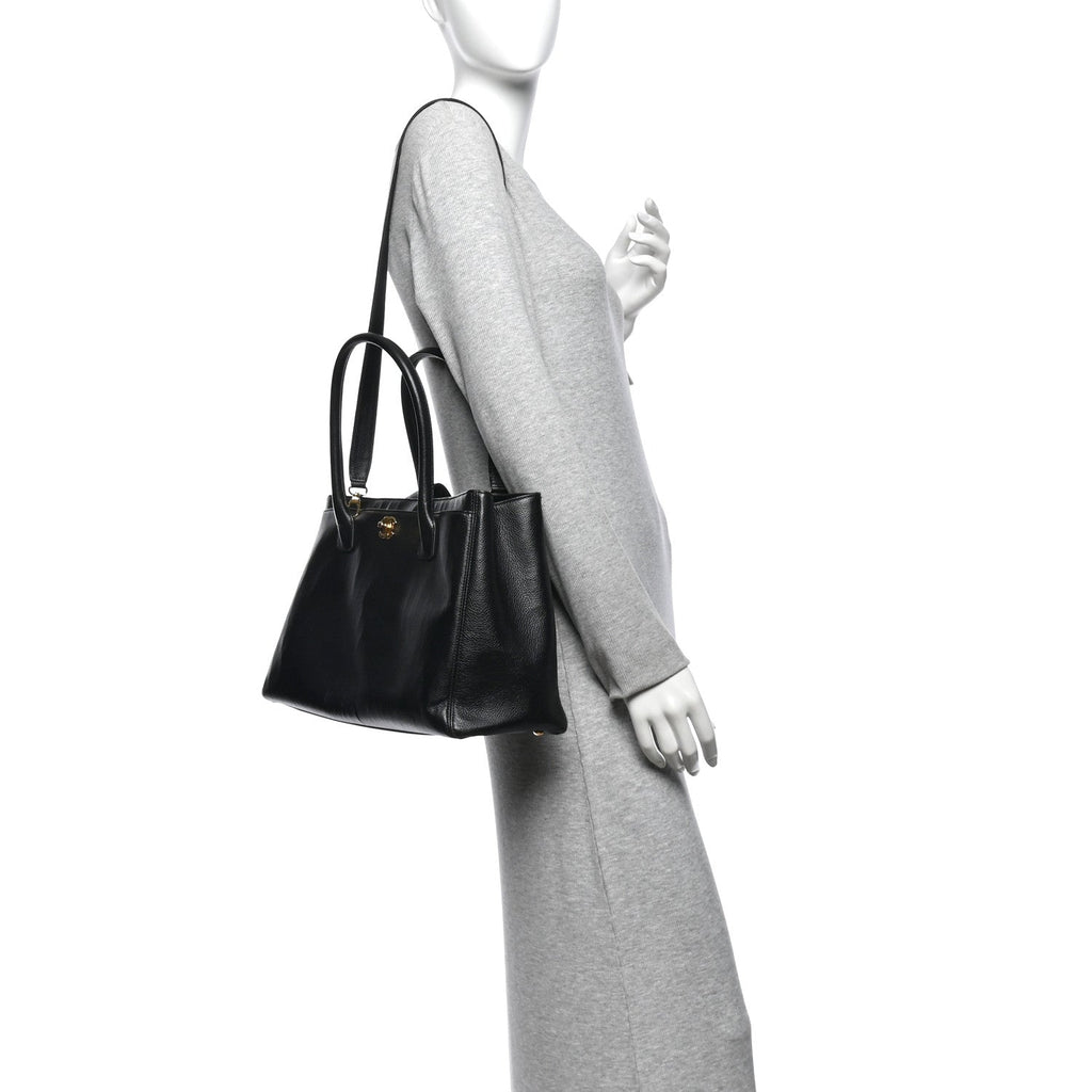 Calfskin Cerf Executive Shopper Tote Black