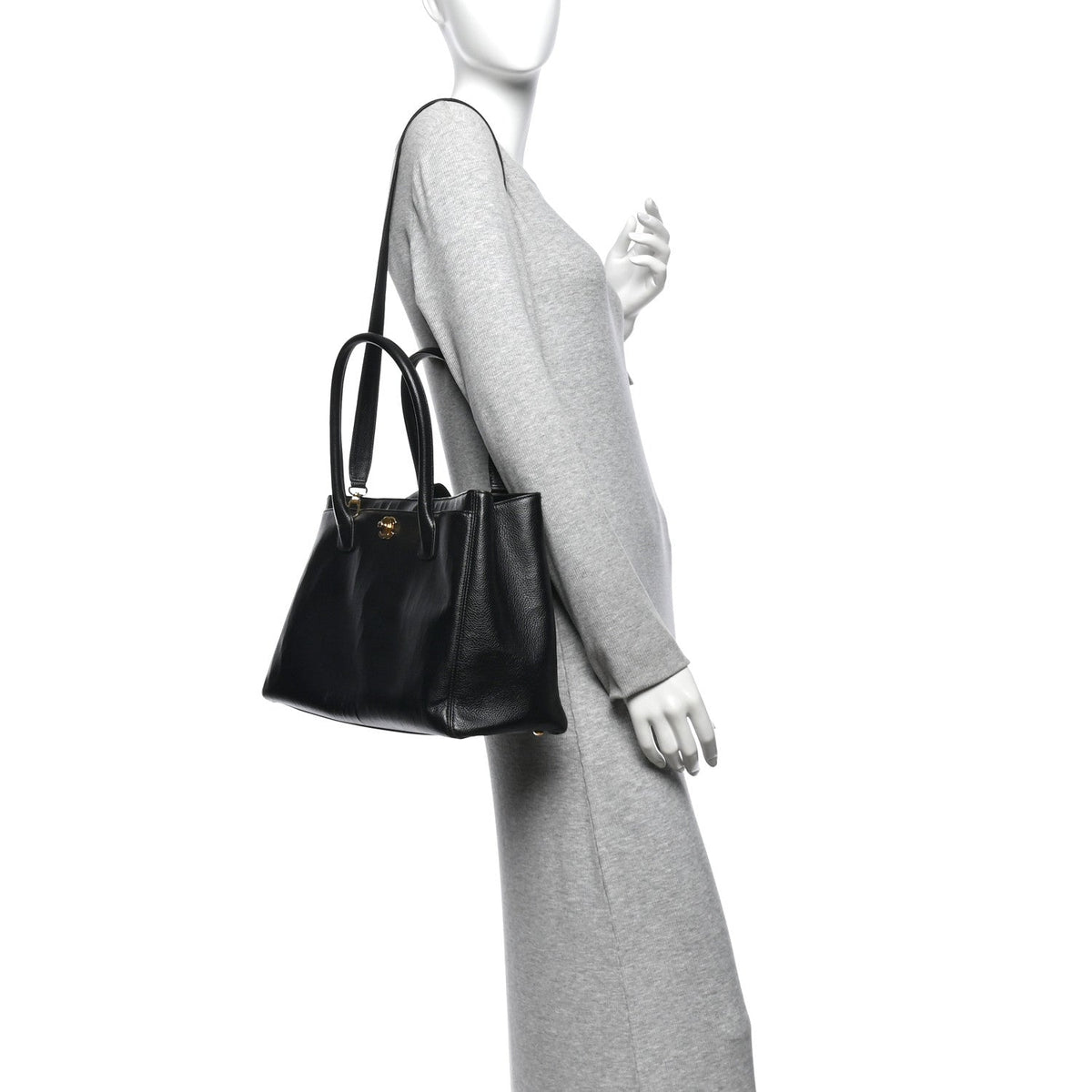 Calfskin Cerf Executive Shopper Tote Black