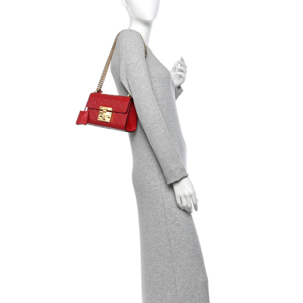 Guccissima Small Padlock Shoulder Bag Hibiscus Red