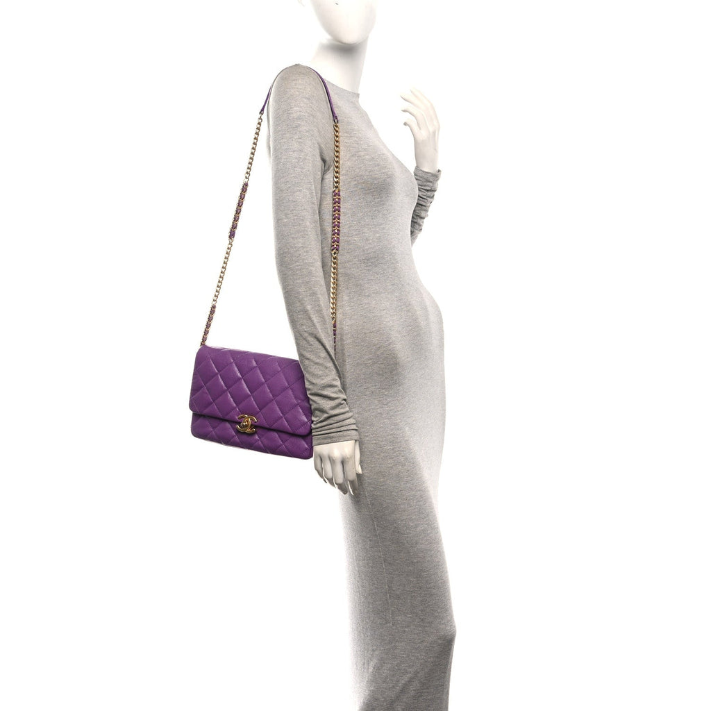 Shiny Caviar Quilted Large Chain Melody Flap Purple