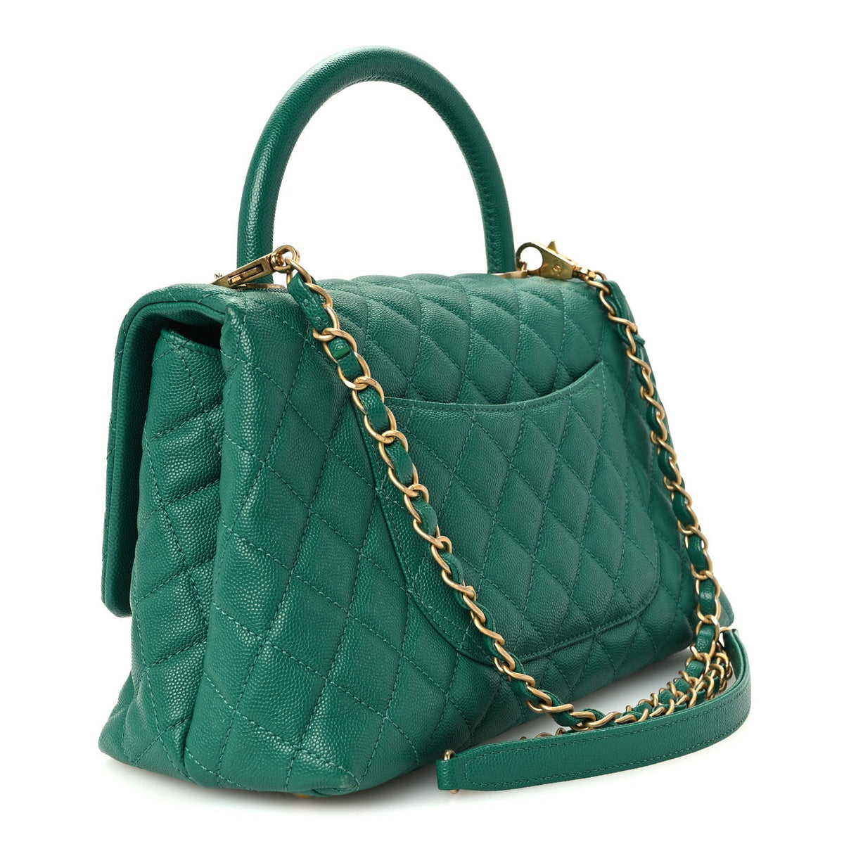 Caviar Quilted Small Coco Handle Flap Green