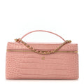 Calfskin Crocodile Embossed Crococo Exoticoco Long Vanity Case With Chain Pink