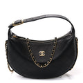 Lambskin Quilted Hobo Clutch With Chain Black