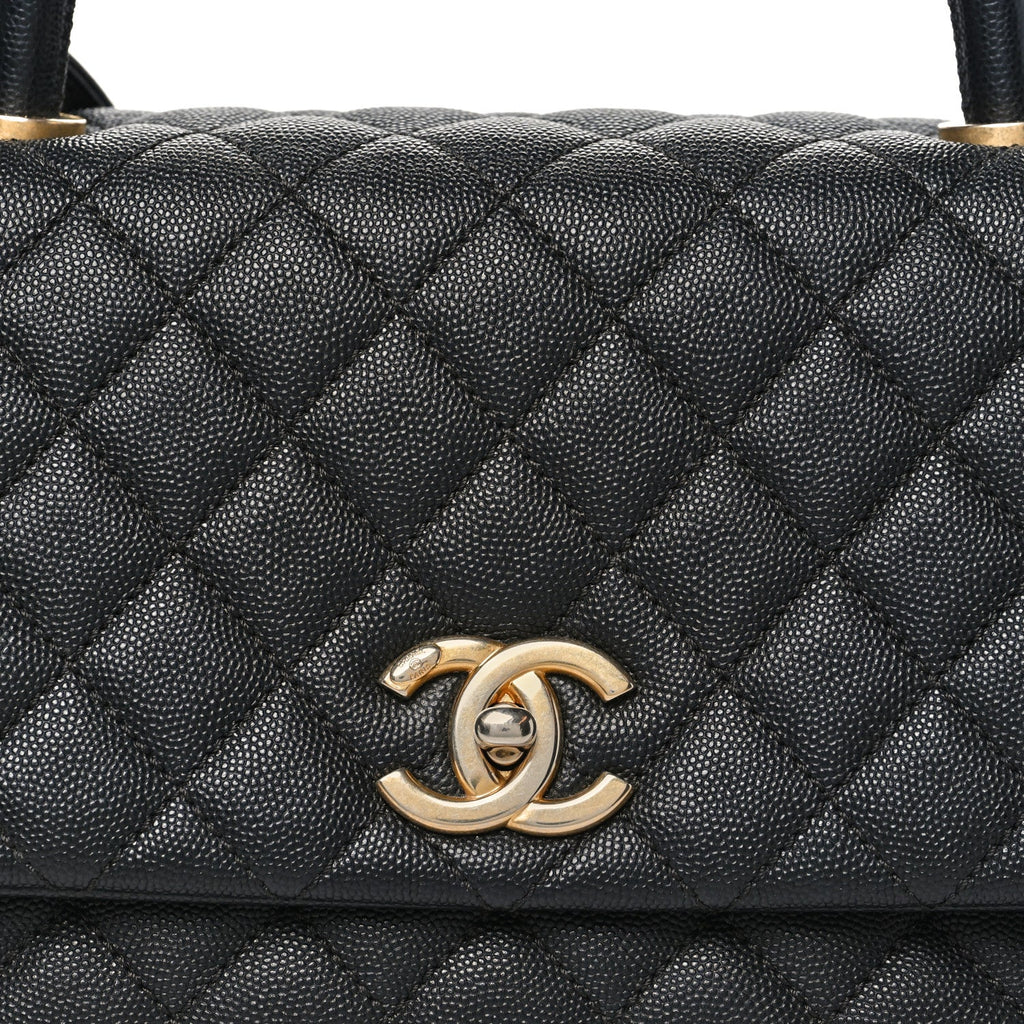 Caviar Quilted Small Coco Handle Flap Black