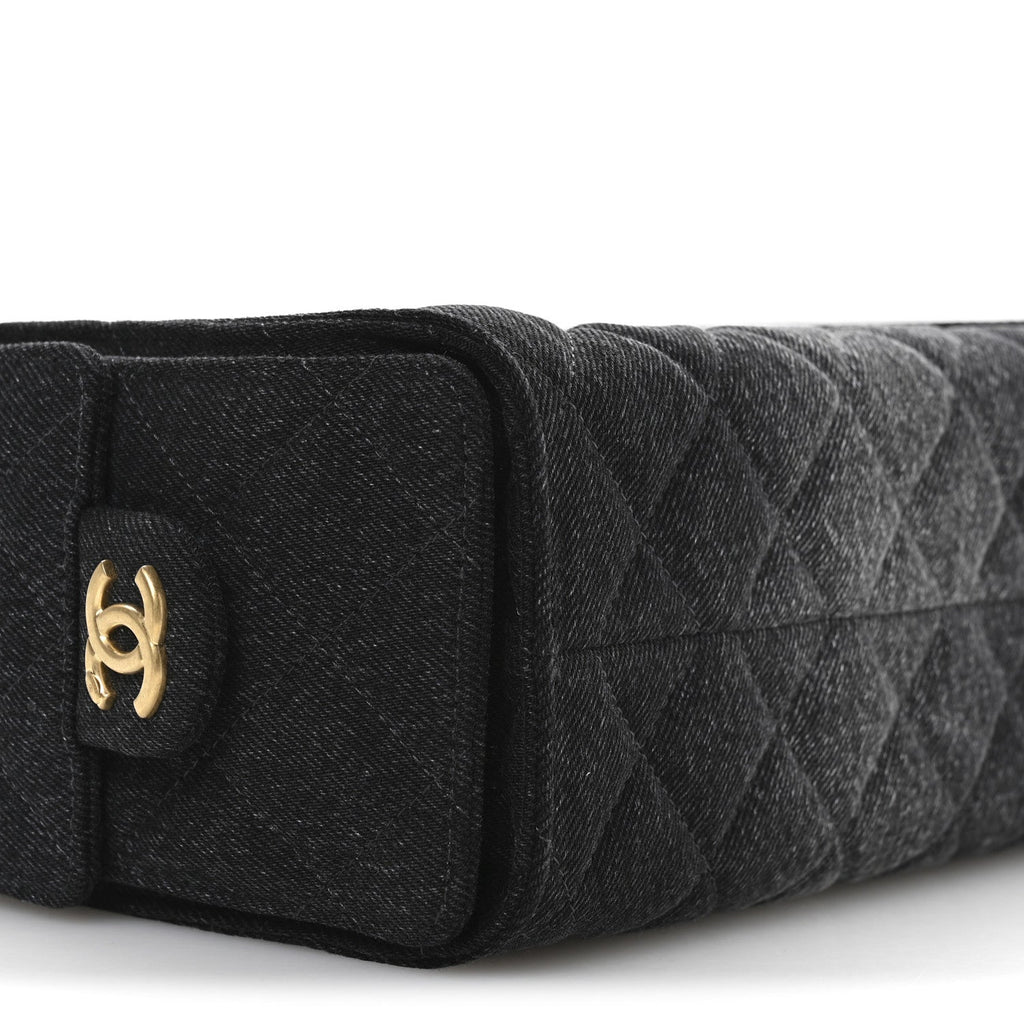 Washed Denim Quilted Mini Chanel 25 Handbag Black