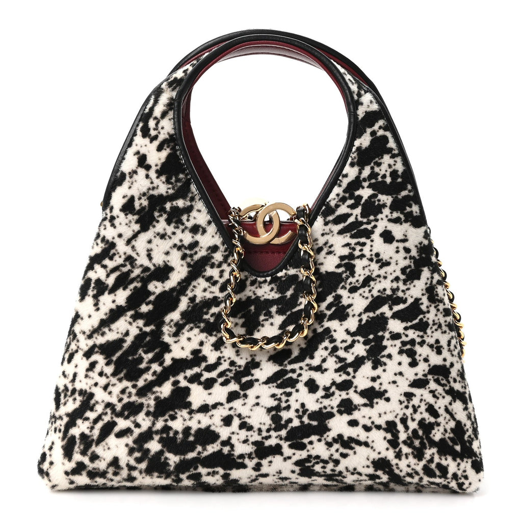 Pony Hair Printed Chic Lady Small Shopping Tote White Black