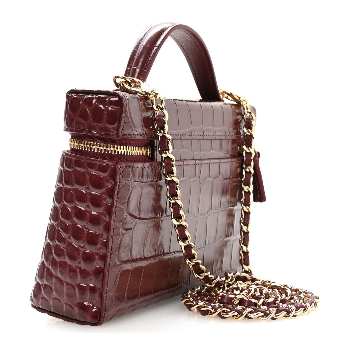 Calfskin Crocodile Embossed Crococo Exoticoco Vanity With Chain Dark Burgundy