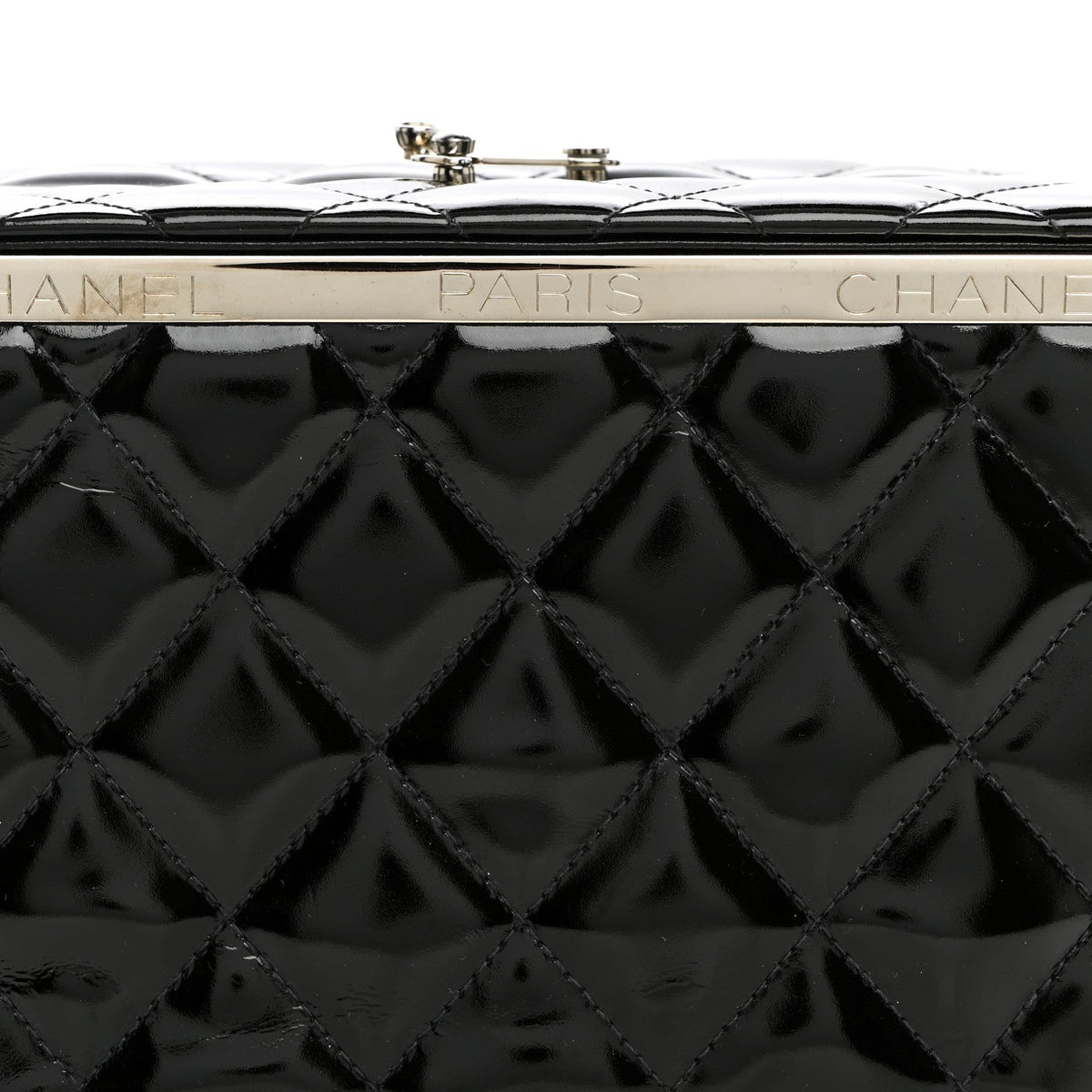 Patent Quilted Vanity Clutch Black