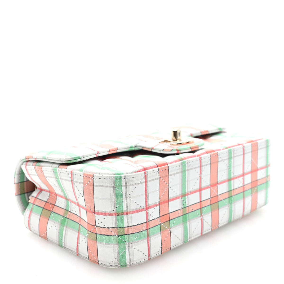 Calfskin Quilted Plaid Printed Small Single Flap White Multicolor