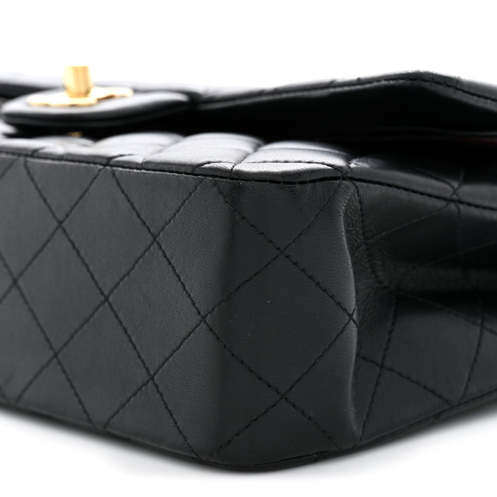 Lambskin Quilted Medium Double Flap Black