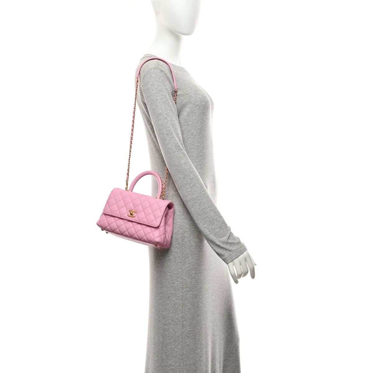 Caviar Quilted Mini Coco Chain Handle Flap Pink