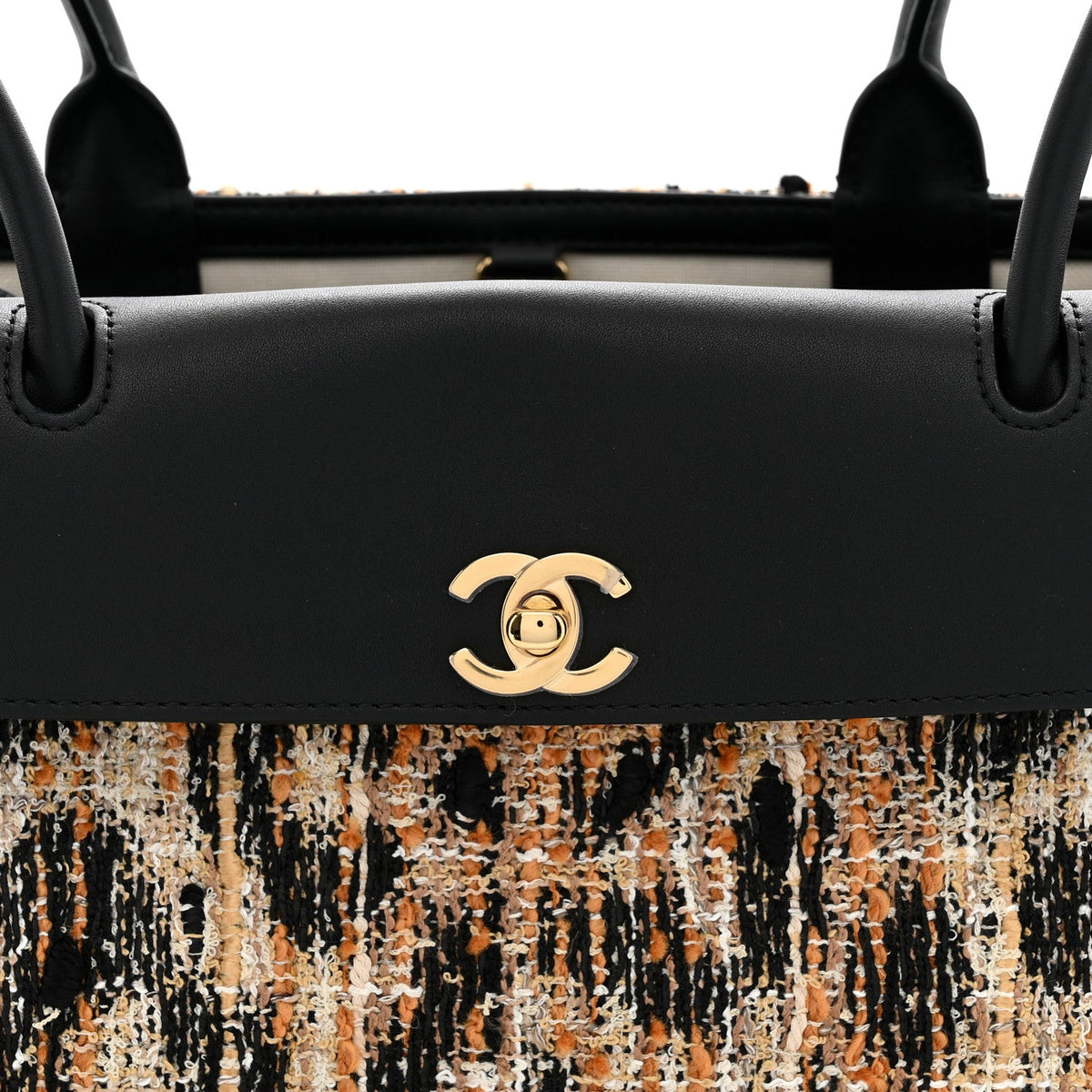 Calfskin Tweed Mixed Fibers Leopard Print Urban Essentials Small Shopping Bag Brown Black White