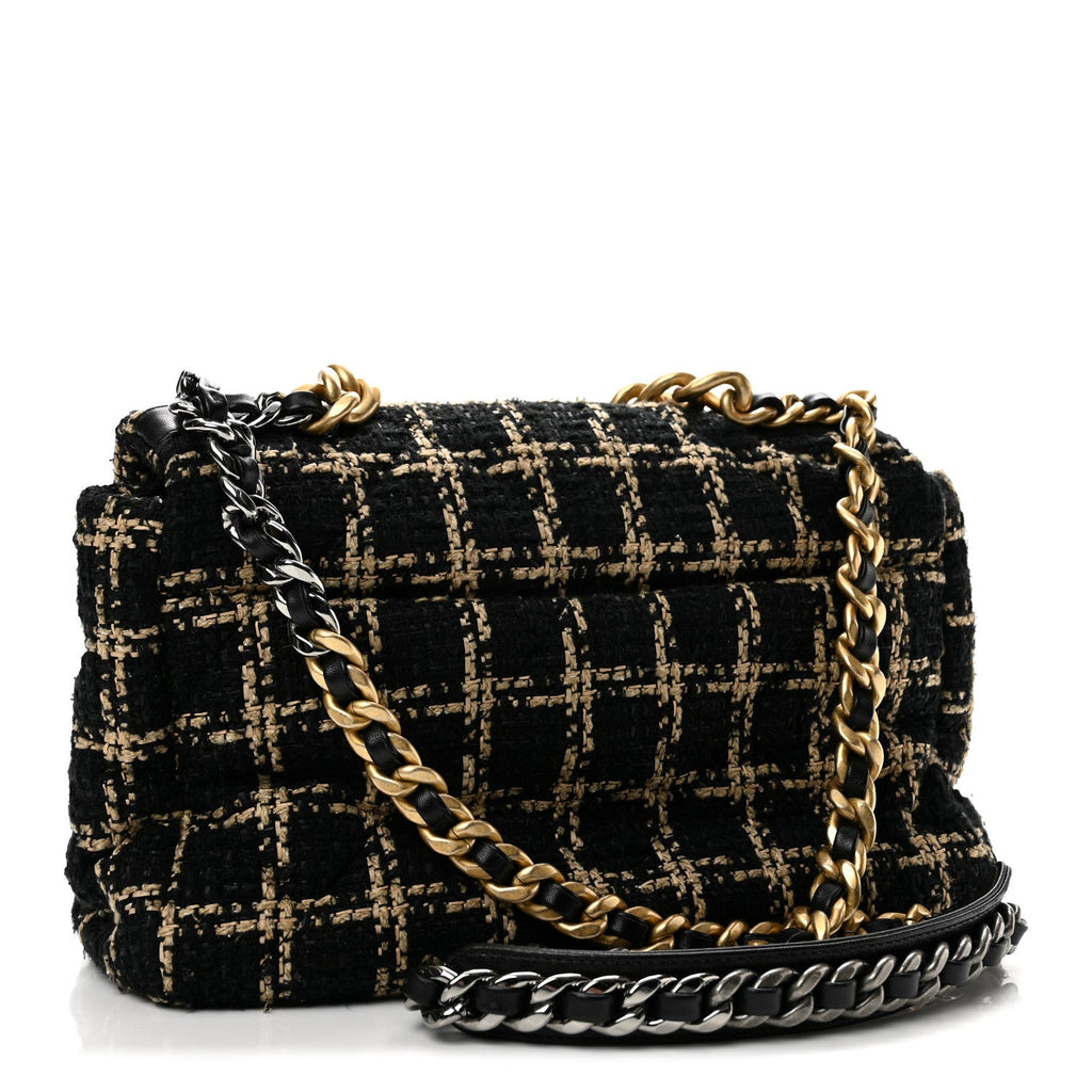 Tweed Quilted Medium Chanel 19 Flap Black Beige