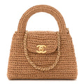 Braided Raffia Nano Kelly Flap Bag Dark Beige