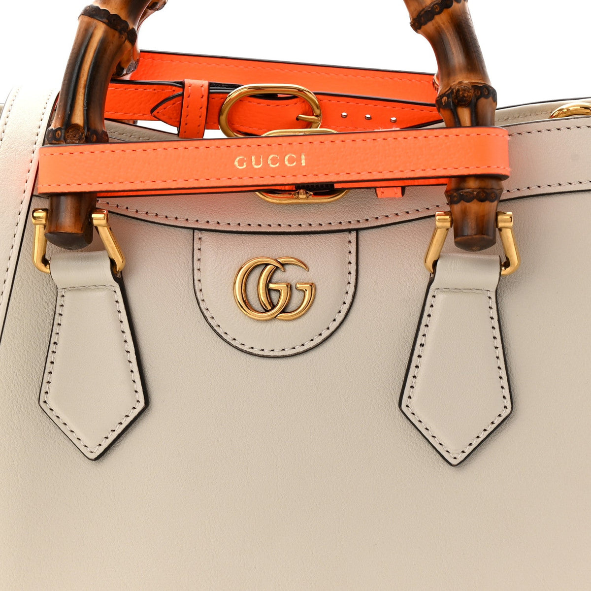 Wonka Grain Calfskin Small Diana Tote Bag Mystic White Orange Fluo
