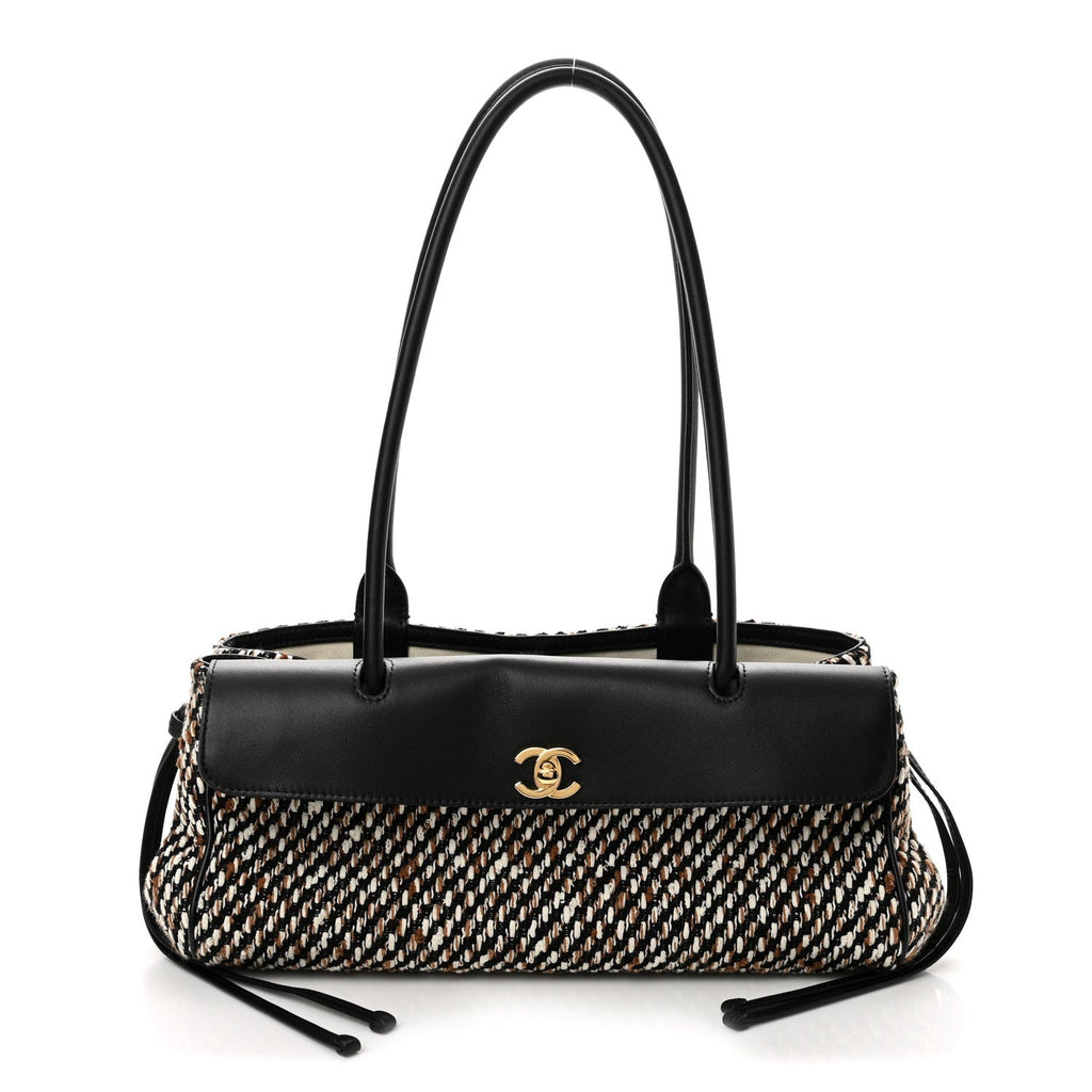 Tweed Calfskin Urban Essentials Small Shopping Bag Black Multicolor