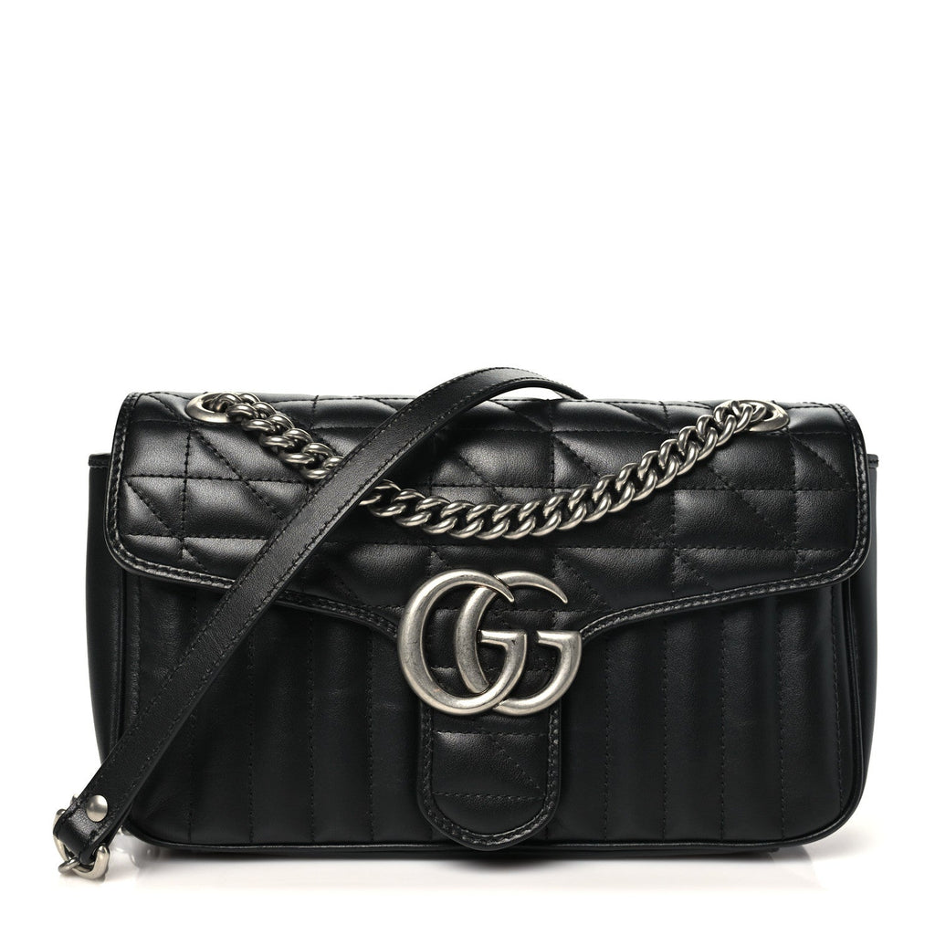 Calfskin Matelasse Aria Small GG Marmont Shoulder Bag Black