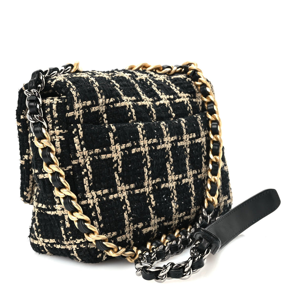 Tweed Quilted Medium Chanel 19 Flap Black Beige