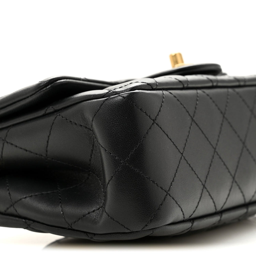 Lambskin Quilted Mini Rectangular Sweet Camellia Flap Black