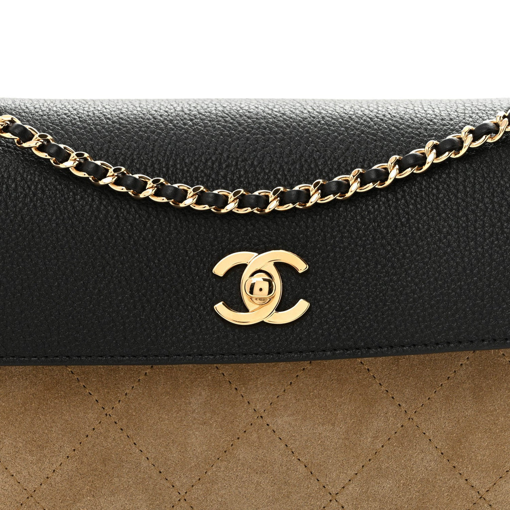 Grained Calfskin Suede Urban Essentials Flap Dark Beige Black