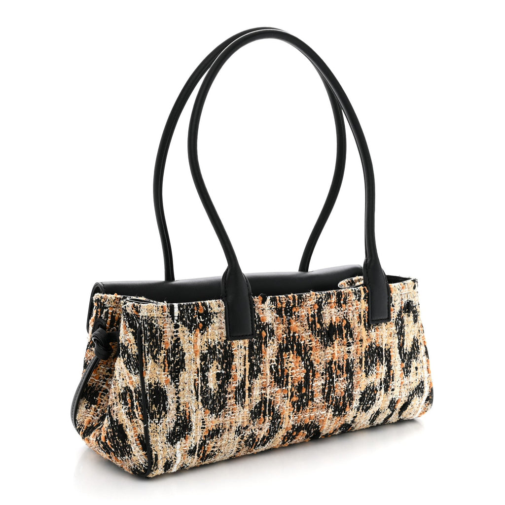 Calfskin Tweed Mixed Fibers Leopard Print Urban Essentials Small Shopping Bag Brown Black White