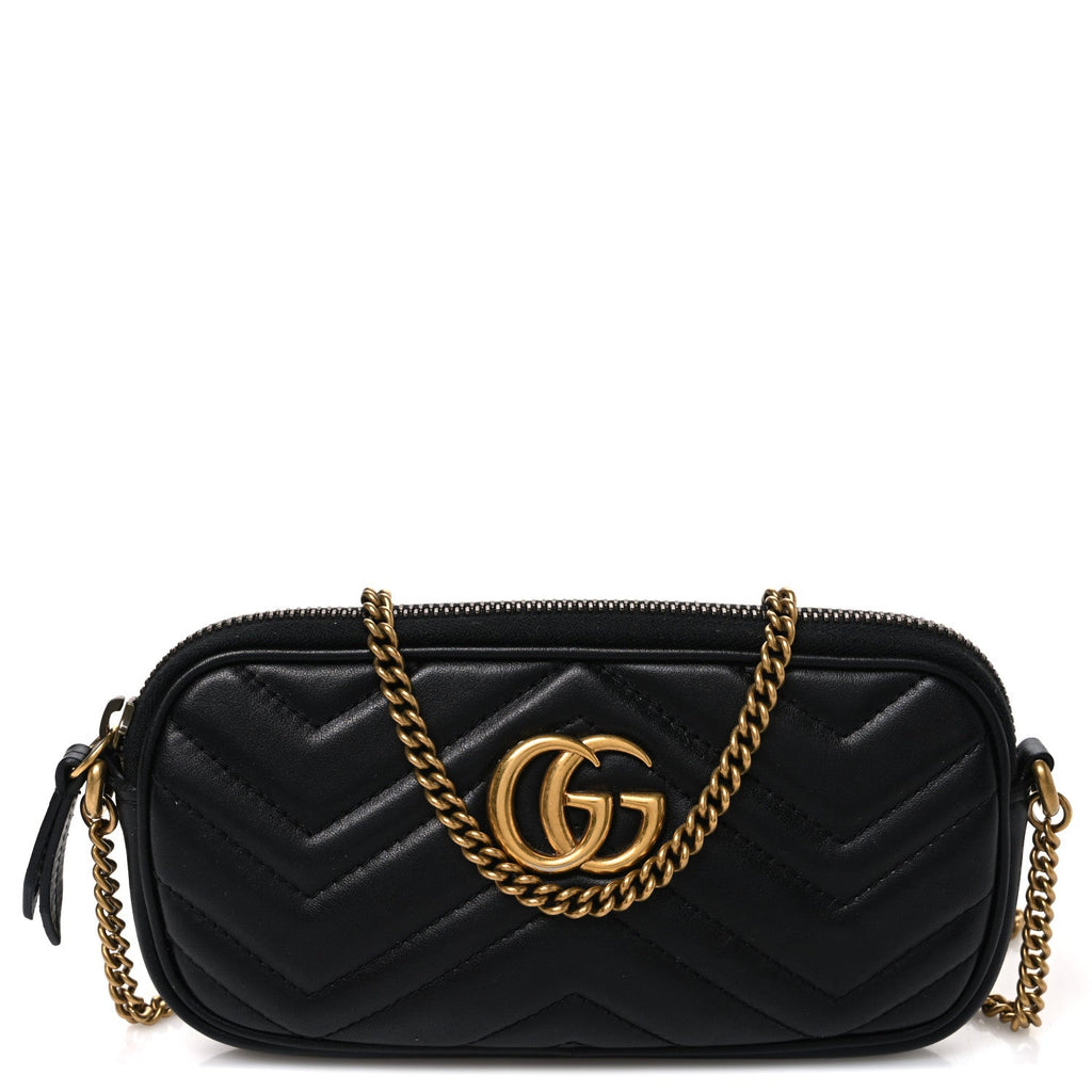 Calfskin Matelasse Mini GG Marmont Chain Crossbody Bag Black