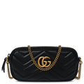 Calfskin Matelasse Mini GG Marmont Chain Crossbody Bag Black