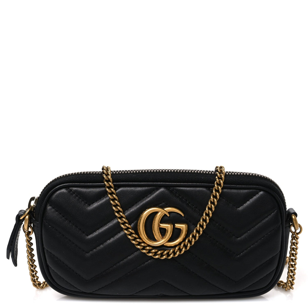 Calfskin Matelasse Mini GG Marmont Chain Crossbody Bag Black