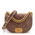 Velvet Quilted Mini Boy Messenger Bag Beige