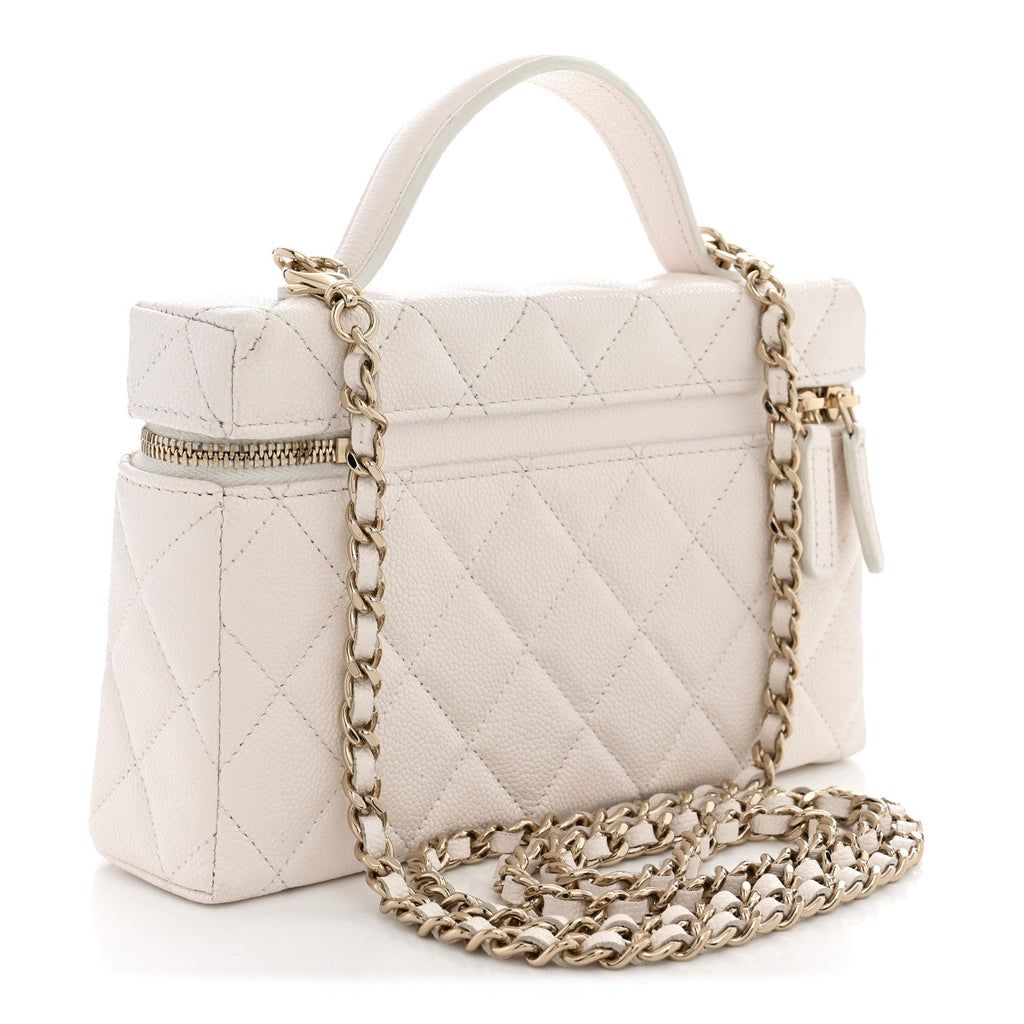 Caviar Quilted Top Handle Slim Vanity With Chain White