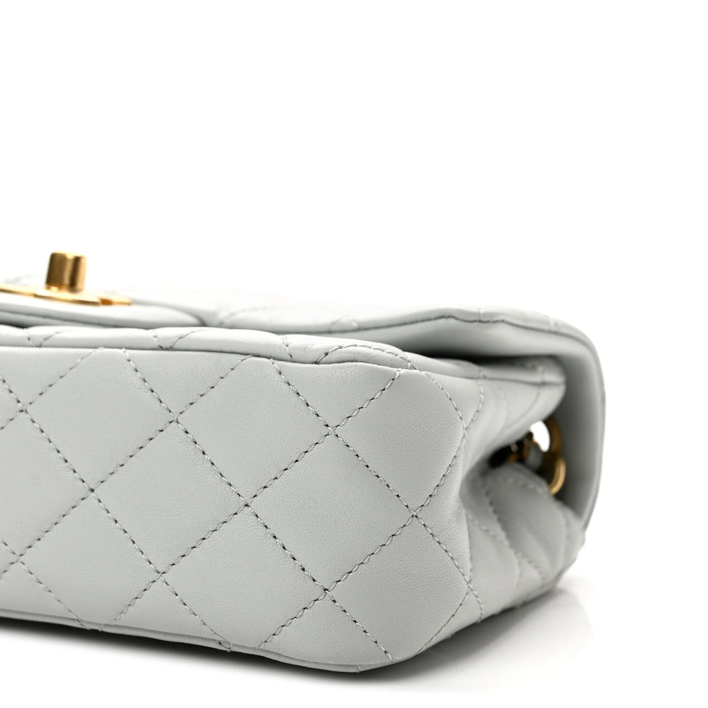 Lambskin Quilted Mini Rectangular Pearl Crush Flap Grey