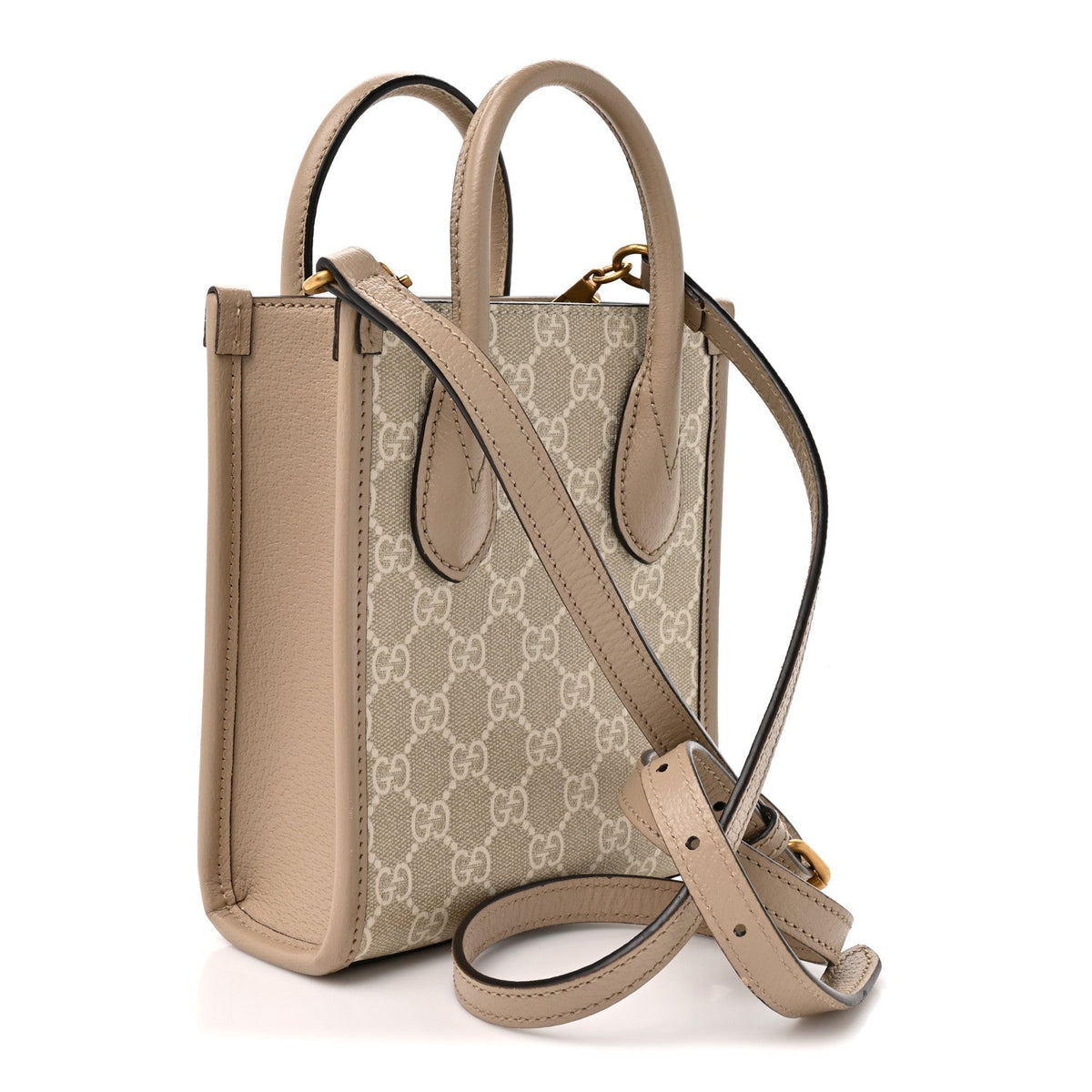 GG Supreme Monogram Textured Dollar Calfskin Mini Retro Interlocking G Tote Bag Beige Mystic White Oatmeal