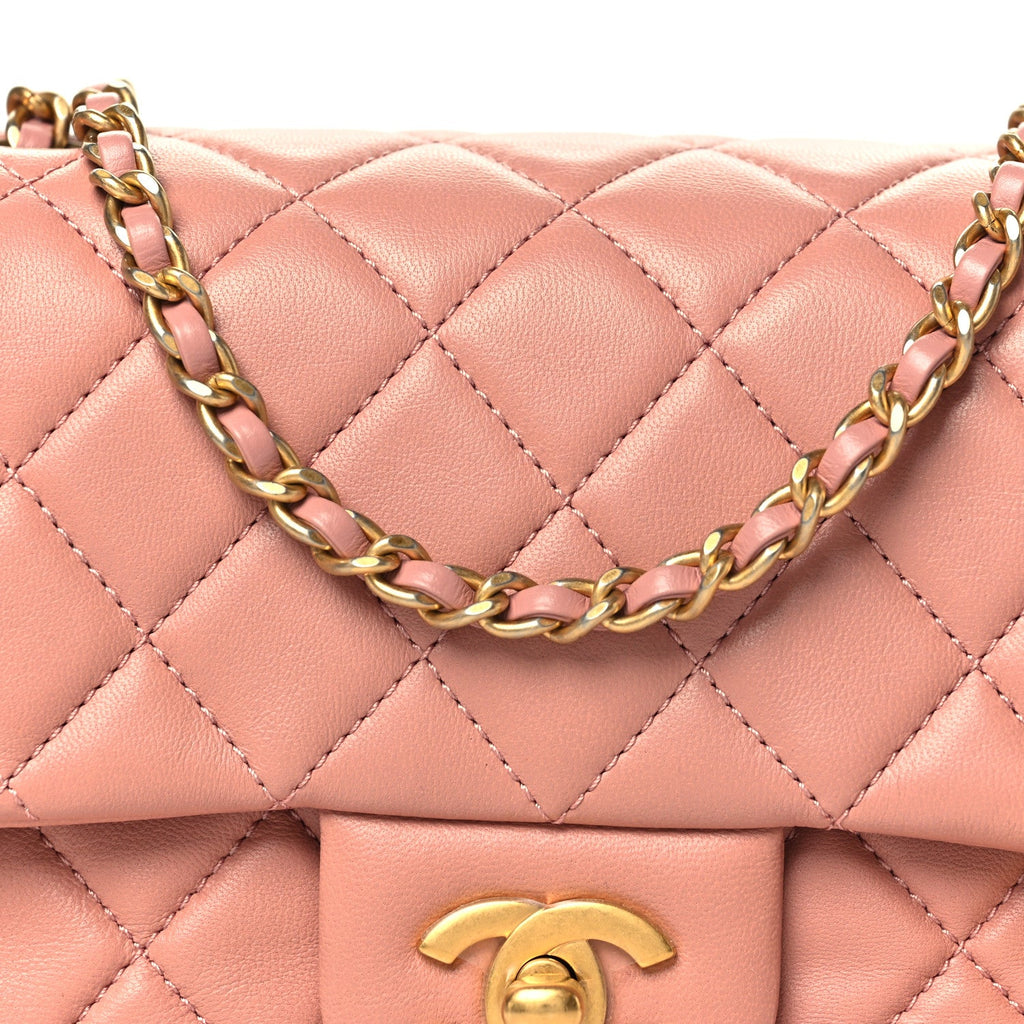 Lambskin Quilted Mini Pearl Crush Flap Pink