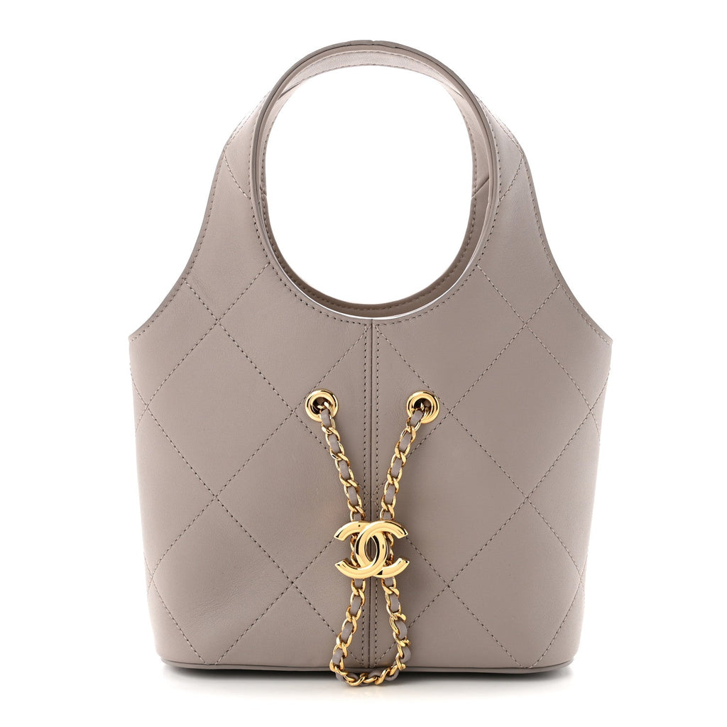 Calfskin Quilted Small Shopping Bag Grey