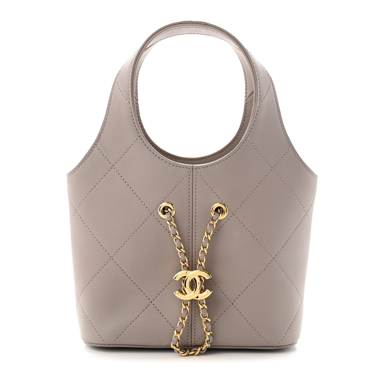 Calfskin Quilted Small Shopping Bag Grey