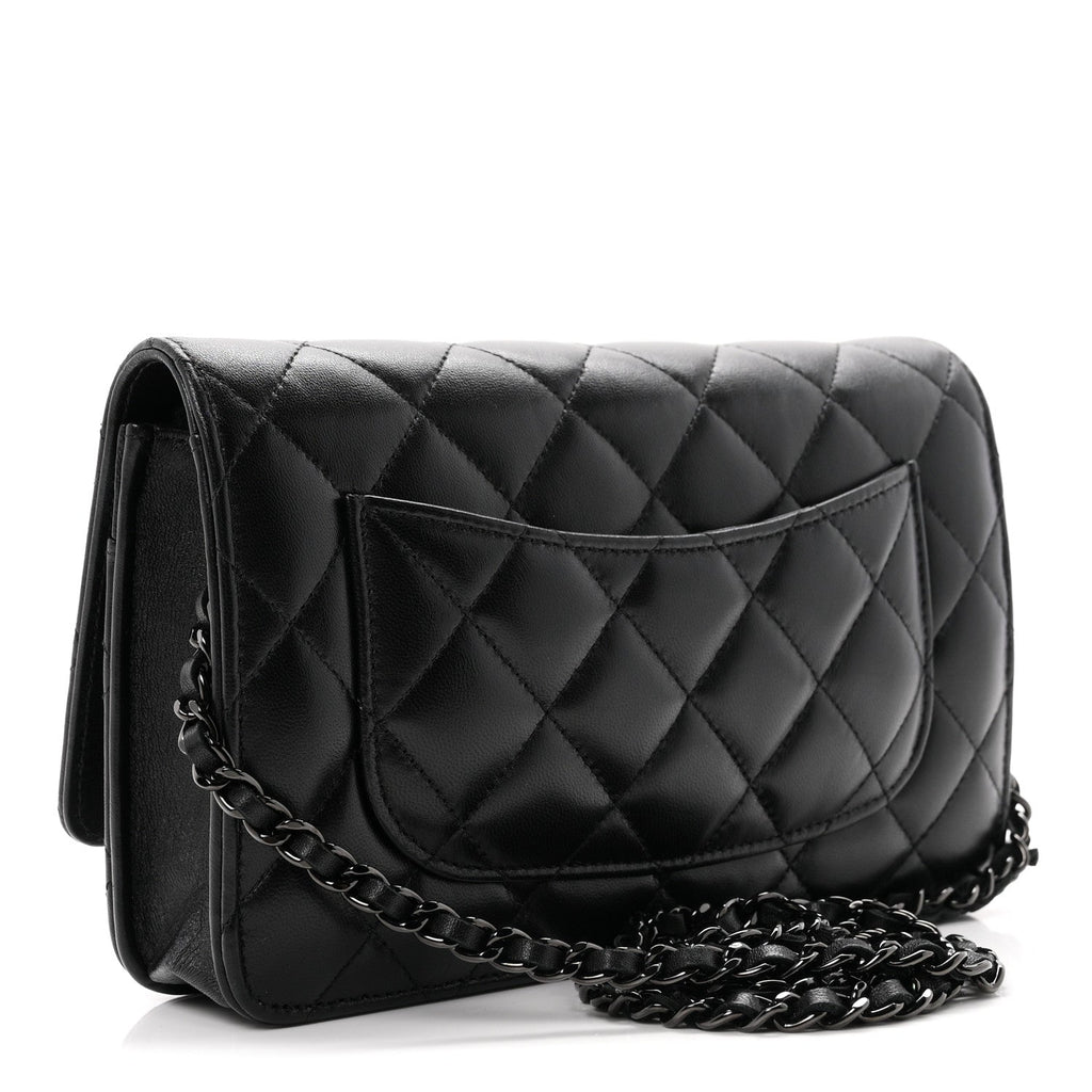 Lambskin Quilted Wallet On Chain WOC So Black