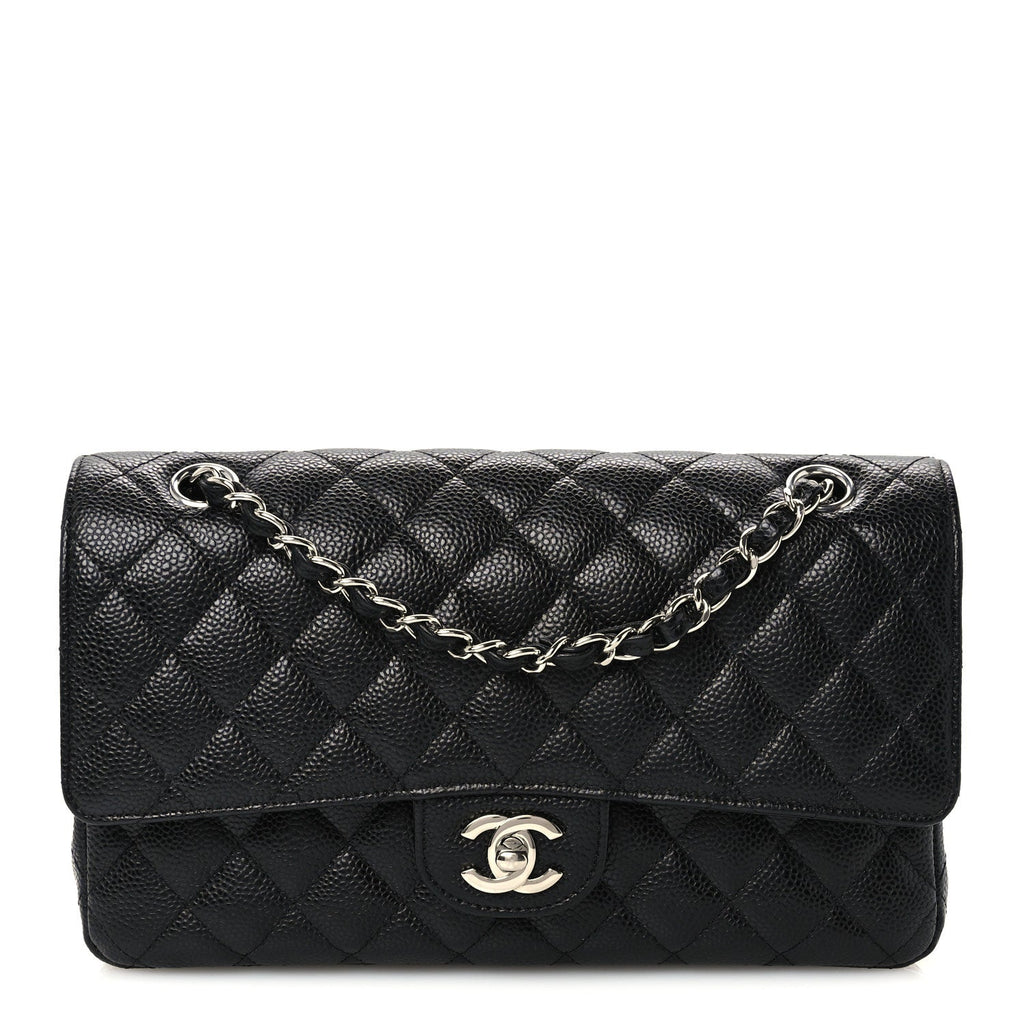 Caviar Quilted Medium Double Flap Black