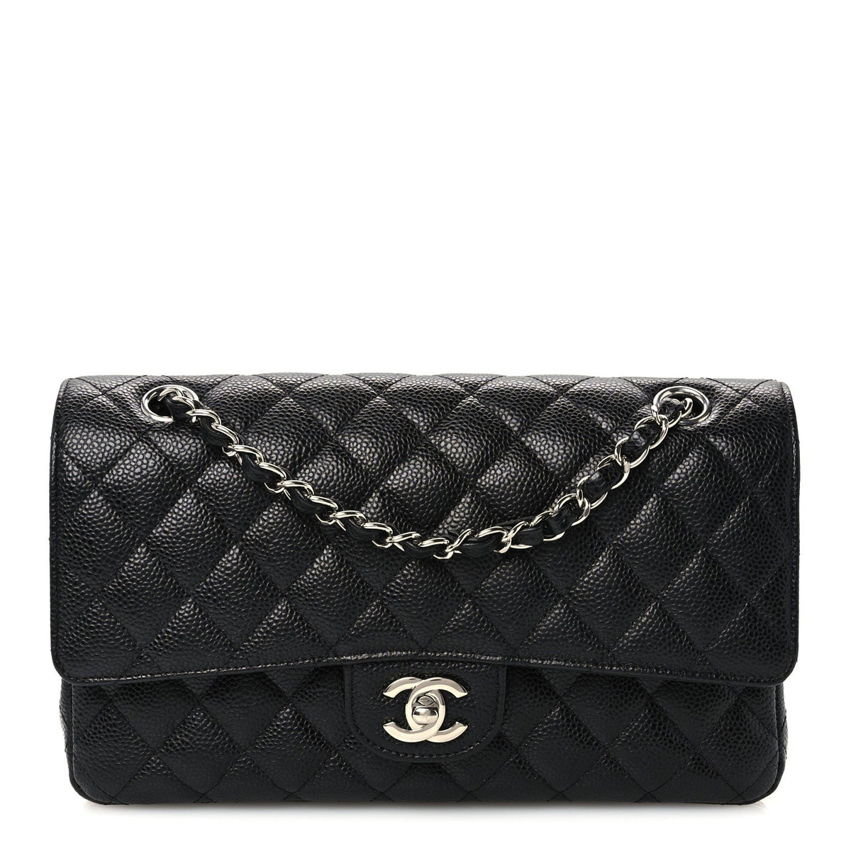 Caviar Quilted Medium Double Flap Black