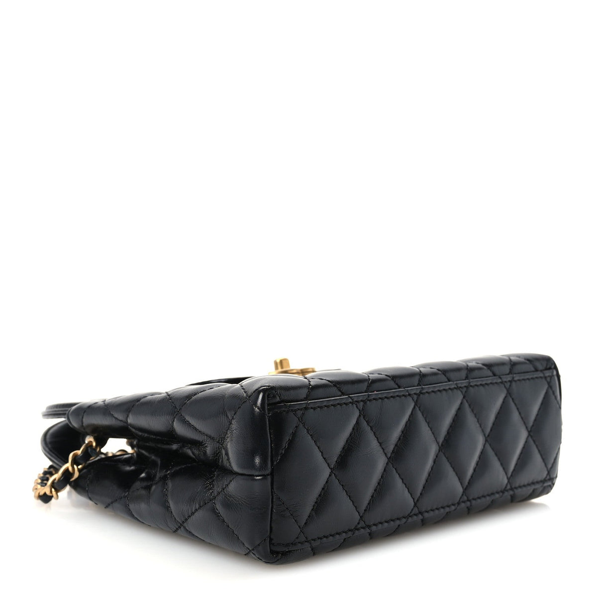 Shiny Aged Calfskin Quilted Nano Kelly Shopper Black