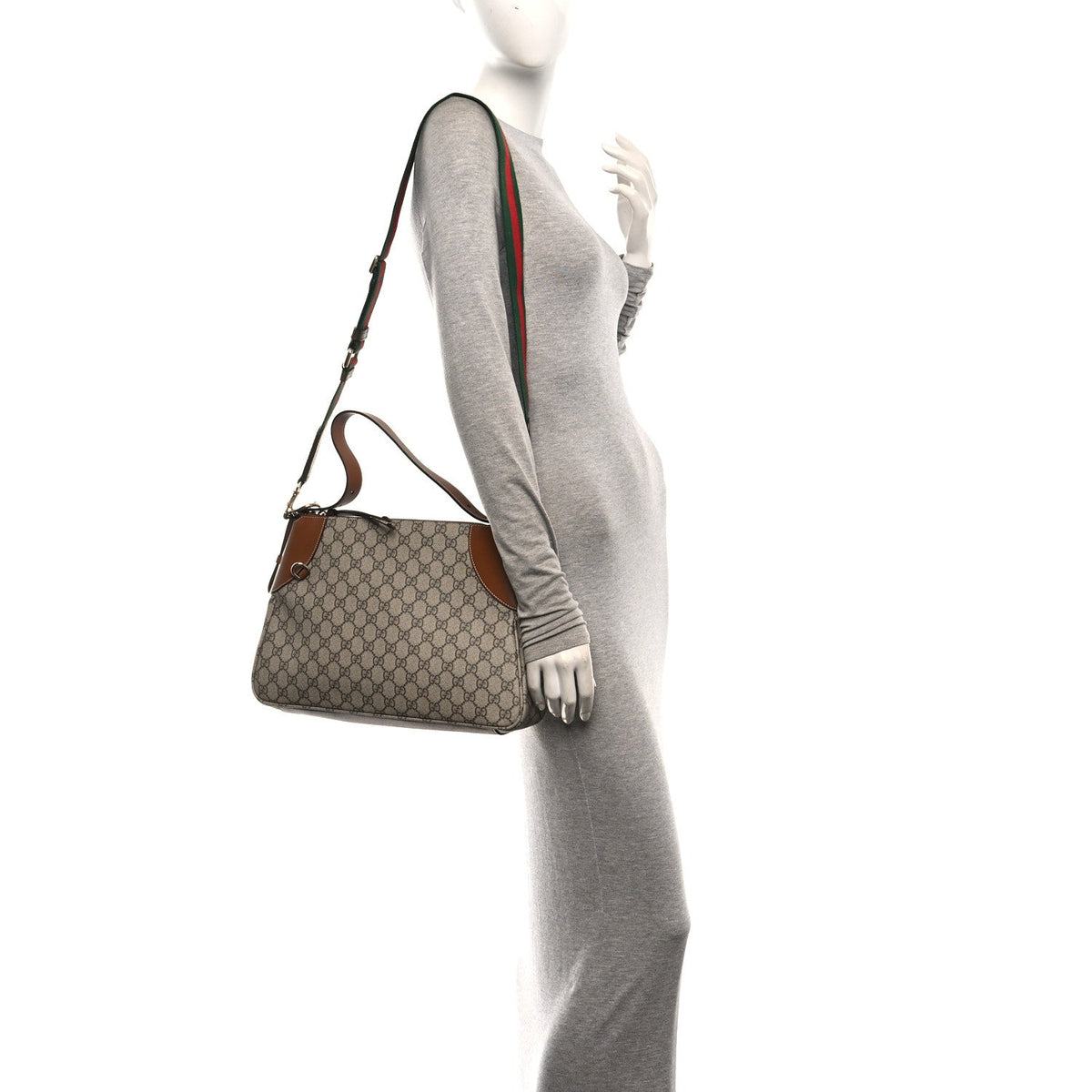 GG Supreme Monogram Emblem Medium Shoulder Bag Beige Ebony Sundial