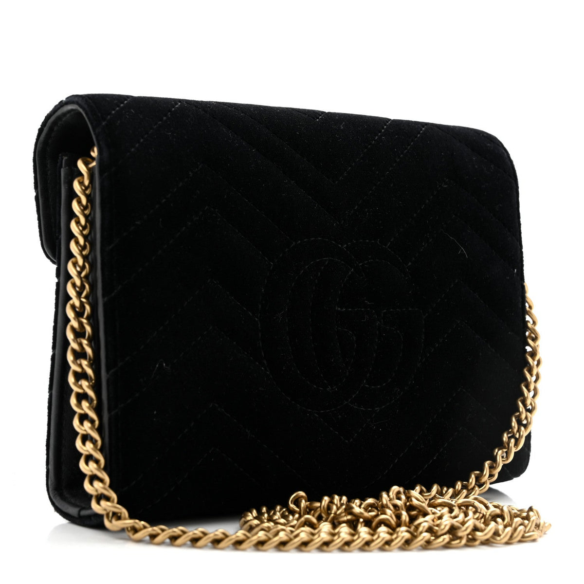 Velvet Matelasse GG Marmont Chain Wallet Black
