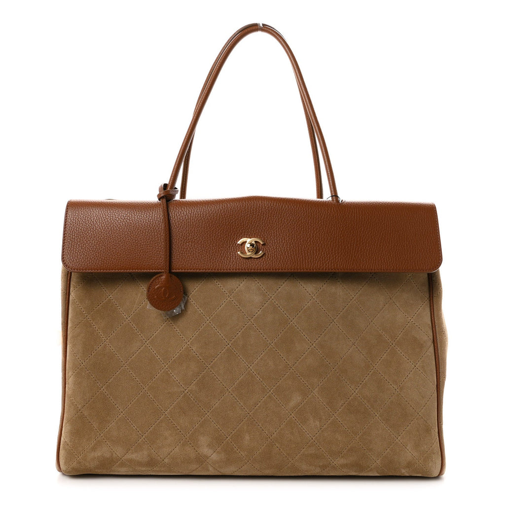 Grained Calfskin Suede Large Urban Essentials Shopping Bag Dark Beige Camel