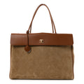Grained Calfskin Suede Large Urban Essentials Shopping Bag Dark Beige Camel