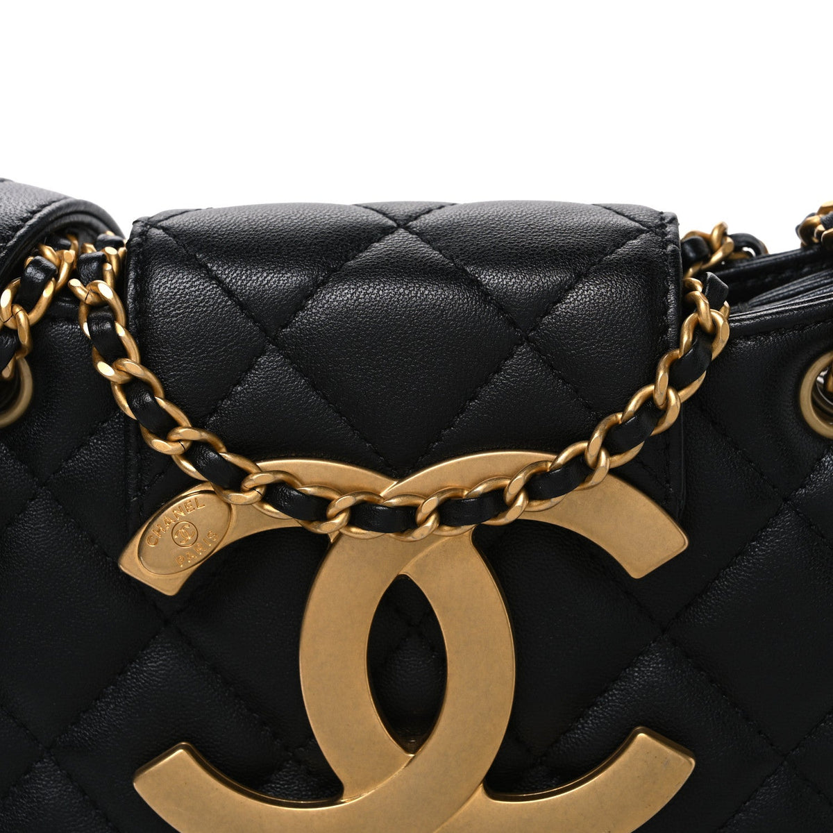 Lambskin Quilted Small Giant CC Flap Bag Black